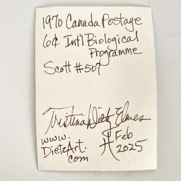 ACEO Original Mixed Media Art 1970 Canada Biological Programme Postage Stamp ATC - Picture 3 of 3